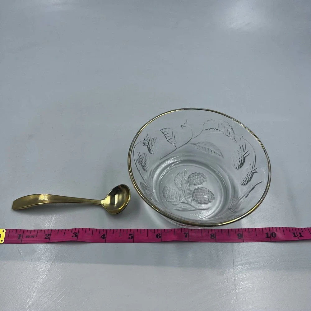Vintage Arcopol France Sugar Dish Etched Raspberries Berry Jelly Bowl Gold‎ Tone